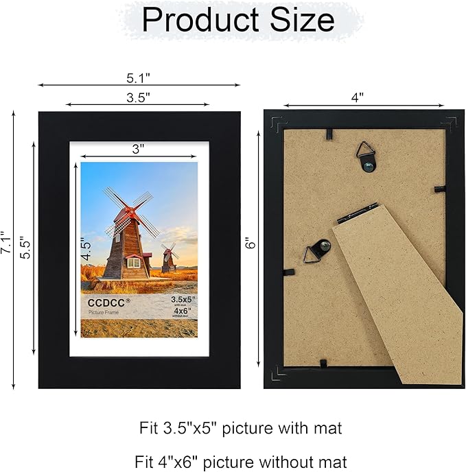 4x6 Picture Frame Set of 4, 4 x 6 Wood Photo Frames with Mat for 3.5x5, Wooden Frame with Real Glass Cover for Wall and Tabletop Display,Black-Ruum Studio Home