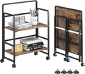 4NM 2 Tiers No-Assembly Folding Bookshelf with Wheels, Portable Rolling Storage Bookcase & Compact Side Table for Living Room, Bedroom, Kitchen, Bathroom (Rustic Brown and Black)-Ruum Studio Home