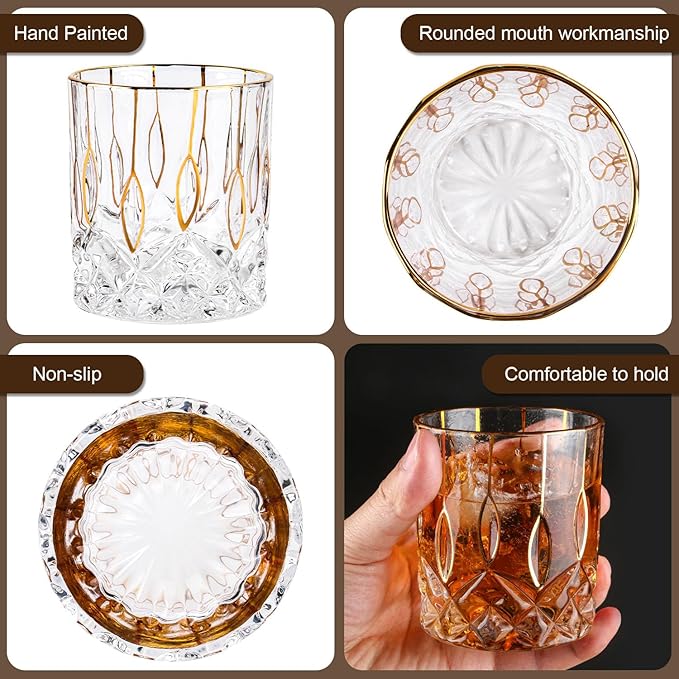 Gold Rim Whiskey Glasses Set of 2,Crystal Old Fashioned Glasses-Luxury Gold Collection,Perfect for Scotch Bourbon Rocks Cognac Vodka Gin Tequila Rum Liquor,Whiskey Gifts for Men-Ruum Studio Home