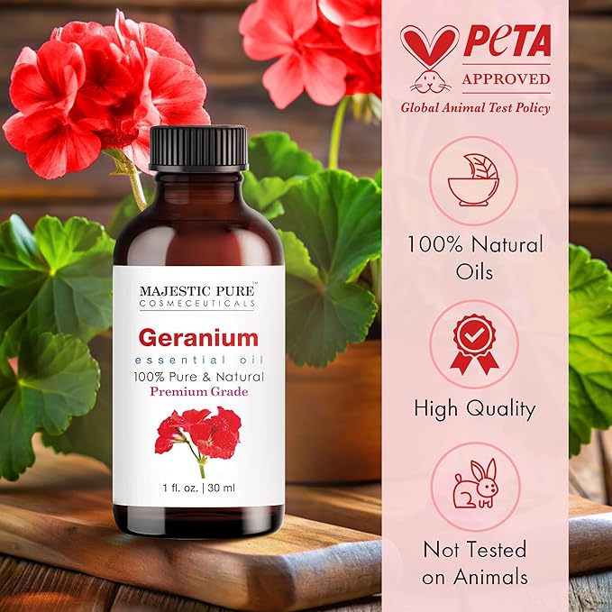Majestic Pure Geranium Essential Oil with Glass Dropper - 1 Fl Oz - 100% Pure and Natural Geranium Oil - Premium Grade Essential Oils for Diffuser, Aromatherapy, Soap and Candle Making-Ruum Studio Home