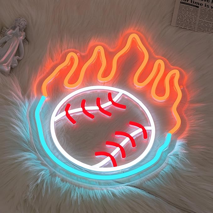 Baseball Neon Sign for Wall Decor Dimmable Baseball On Fire Neon Light Colorful LED Neon Light Sport Neon Signs USB Powered Neon Sign for Bedroom Field Club Man Cave Decoration-Ruum Studio Home