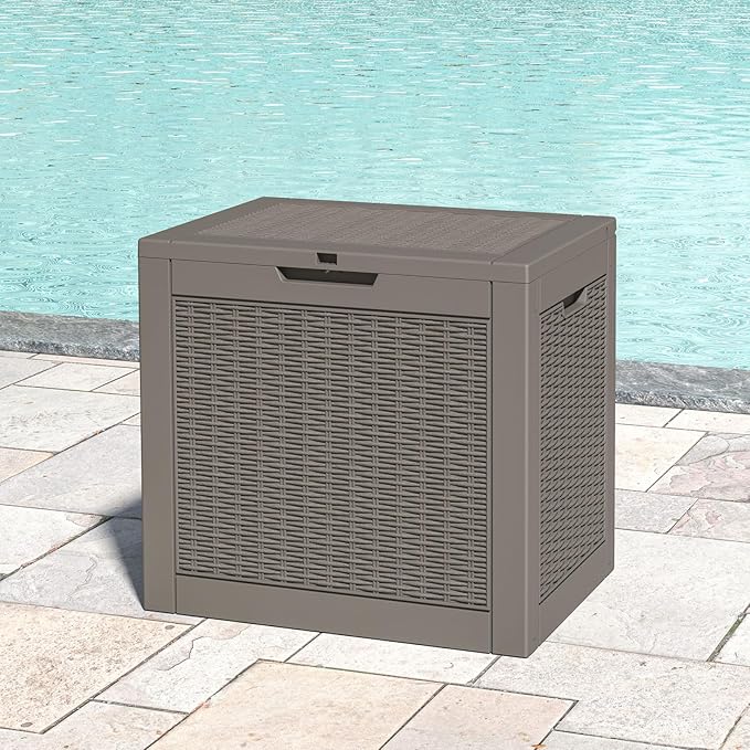 31 Gallon Deck Box, Resin Outdoor Storage Box, Waterproof and UV Resistant Deck Box, Lightweight Storage Box for Garden Tools, Pool Supplies-Ruum Studio Home