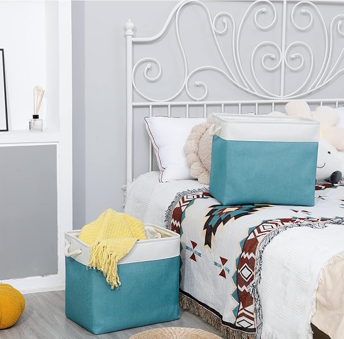 Bidtakay Storage Baskets Extra Large 17x12x15 In Teal Blue Nursery Toy Baskets Fabric Long Shelf Baskets for Organizing Set of 2 Linen Closet Bins for Shelves Decorative Blanket Basket Living Room-Ruum Studio Home