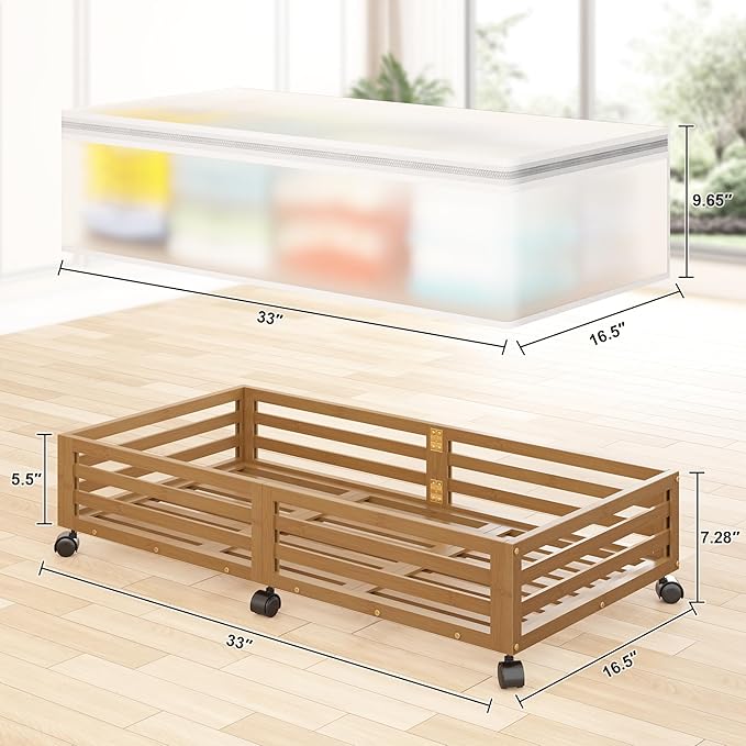 Under Bed Storage with Wheels-Large Bamboo Underbed storage Containers with Large Dust Bag Stackable Under the Bed Shoe Storage Bins for Clothes Books Bedding (2 Packs walnut, 33.07"L×16.54"W× 6.5"H)-Ruum Studio Home
