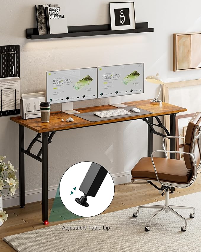 Frylr Small Folding Computer Desk – Portable 55.1 Inch Foldable Laptop Table, Collapsible and Compact for Easy and Fast Setup, Lightweight for Small Spaces, Home Craft and Study Use, Rustic Brown-Ruum Studio Home
