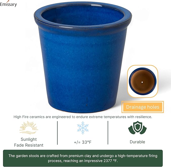 Emissary Round Stoneware Planter (Parent SKU 12012) (Blue, 8" D x 7" H)-Ruum Studio Home