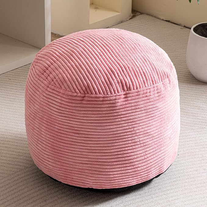 HIGOGOGO Round Stuffed Pouf Ottoman, Corduroy Poufs with Foam Chunk Filling, Furry and Fluffy Pouf Foot Stool Storage Ottoman, 20 X 15 Floor Poufs Foot Rest for Living Room, Pink-Ruum Studio Home