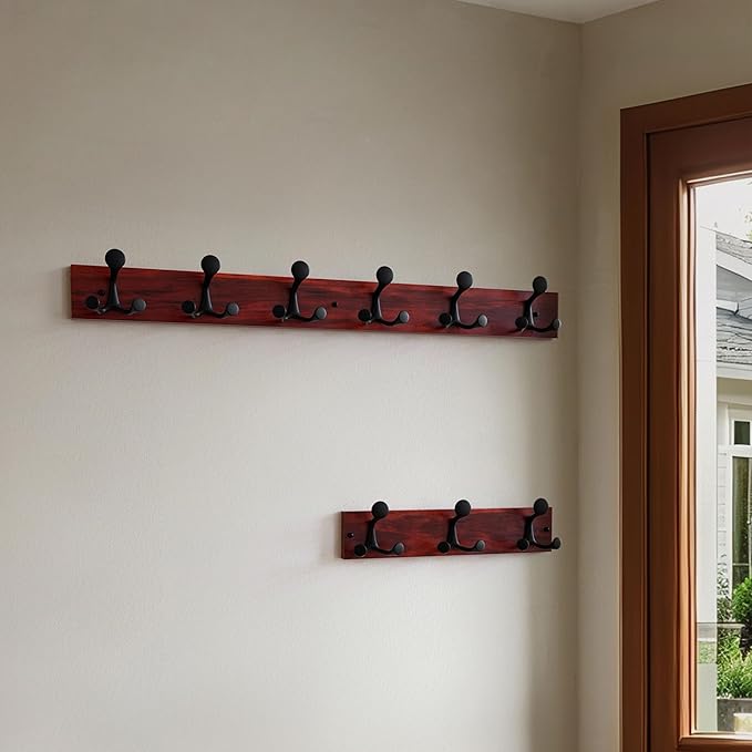 SKOLOO 36-Inch Cherry Wood Coat Rack Wall Mount with 6 Triple Hooks - Ideal for Family Entrances, Classrooms, and Pet Supplies Storage - Perfect Coat Hooks for Wall-Ruum Studio Home