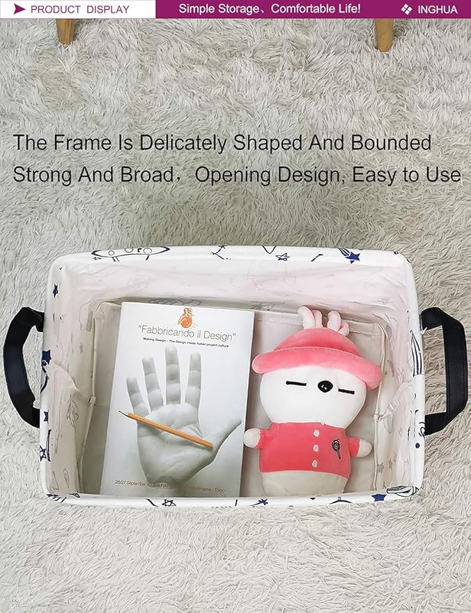 Rectangular Storage Basket Fabric Organizer Bin for Toys,Books,Clothes,Gifts,Pets-Perfect for Home,Office,Nursery,Dorm,Shelf(Rec Spaceships)-Ruum Studio Home