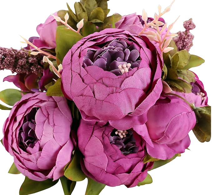Duovlo Fake Flowers Vintage Artificial Peony Silk Flowers Wedding Home Decoration,Pack of 1 (Purple)-Ruum Studio Home