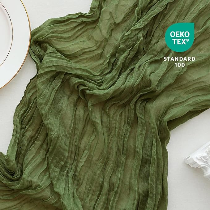 Sioloc 10 Pack Moss Green Cheesecloth Table Runner Fall Autumn Decor for Home 10ft Table Cloth for Tea Wedding Birthday Party Baby Bridal Shower Halloween Thanksgiving-Ruum Studio Home