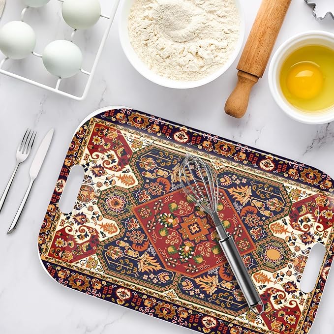 Serving Trays with Handles, 14.5 x 9.8 inch Rectangular Plastic Tray for Restaurant, Kitchen, Dark Red Pattern-Ruum Studio Home