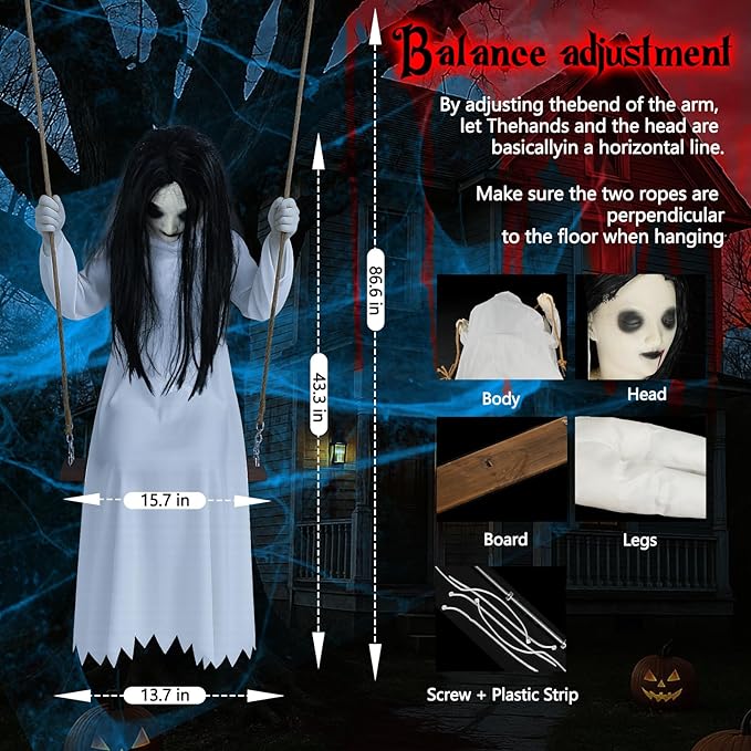 Halloween Decorations Outdoor Indoor Haunted Swinging Girl, Scary Ghost on Swing for Yard Porch, Creepy Motion Easy to Hang-Ruum Studio Home