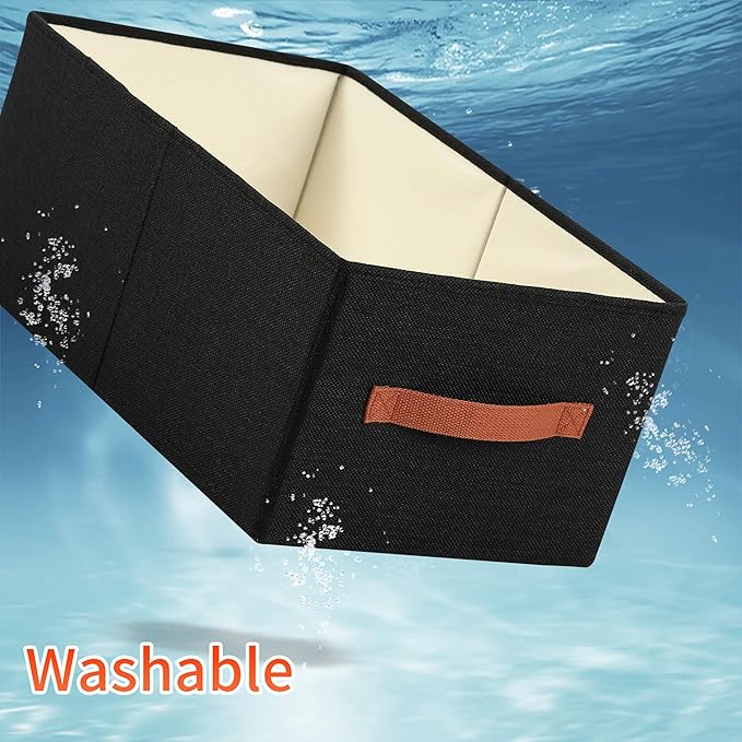 linen closet organizers and storage, 3 Pack Large Storage Baskets, Washable, Clothing Storage Bins with Handle, Closet Organizer for Storage Sweater,Sheets (Black, 18½"x11"x8½")-Ruum Studio Home