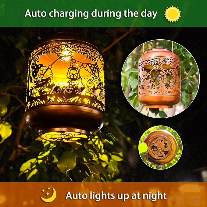 Gnomes Solar Lanterns Outdoor Waterproof,Hanging Solar Lights Gnome Gifts for Women Metal LED Decorative Light for Yard,Patio,Lawn,Tabletop,Pathway,Landscape,Garden Gnomes Decor-Ruum Studio Home