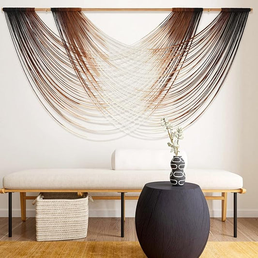 Flber Macrame Wall Hanging Dip Dye Brown Boho Wall Decor Yarn Tapestry Modern Living Room Bedroom Home Wall Decor 57" W x 35" L-Ruum Studio Home