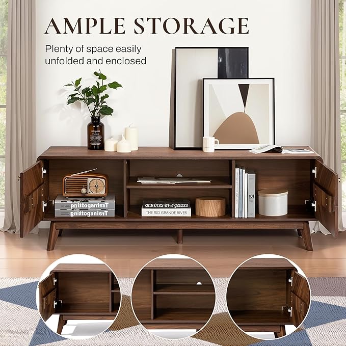 LuxenHome Mid Century Modern TV Stand, 63" TV Stands for Living Room for TVs up to 65", Entertainment Center with Storage, Wood TV Console with Tapered Legs, Television Stands-Ruum Studio Home
