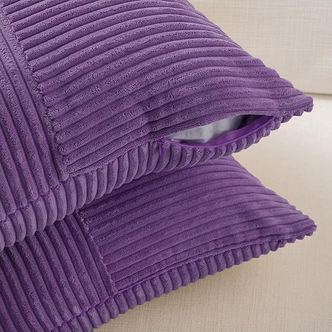 Fancy Homi 2 Packs Purple Big Decorative Throw Pillow Covers 24x24 Inch for Living Room Couch Bed, Farmhouse Boho Home Decor, Soft Corss Corduroy Patchwork Accent Square Cushion Case 60x60 cm-Ruum Studio Home