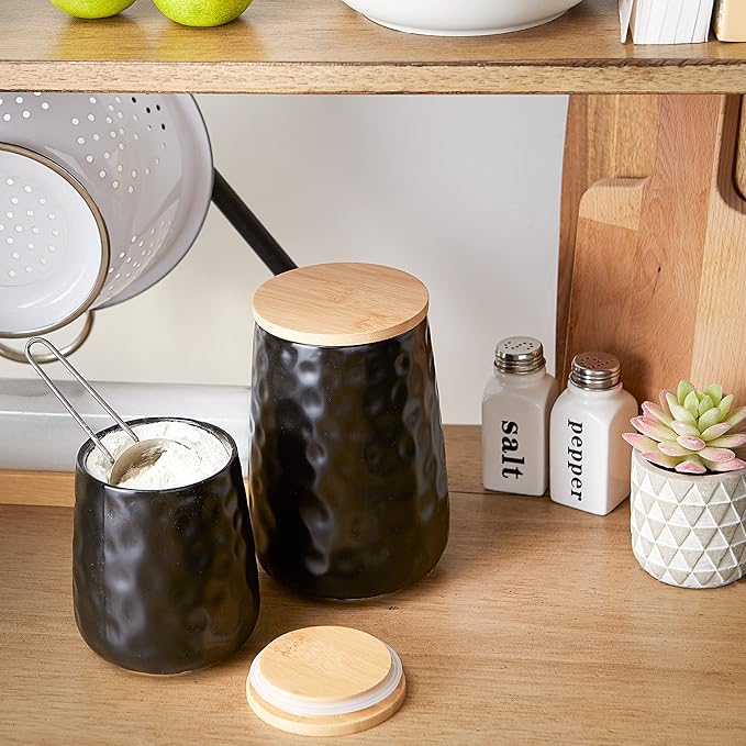 DII Kitchen Accessories Collection, Textured Matte Ceramic Canister Set, Black Dimple, 2 Piece-Ruum Studio Home