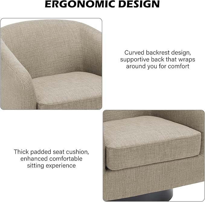 Swivel Barrel Accent Chair, Modern Round Linen Arm Chair for Living Room, Bedroom, Comfy Club Reading Chairs for Adults, Linen Fabric, Light Brown, Set of 2-Ruum Studio Home