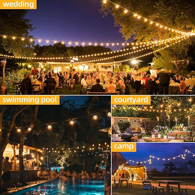 50FT G40 LED String Lights with 25 Shatterproof Bulbs (2 Spares), E12 Sockets, 2700K Warm White, eatherproof Patio Lighting for Garden,Backyard,Party,Wedding,Porch,Deck,Gazebo,Bistro,Camping-Ruum Studio Home