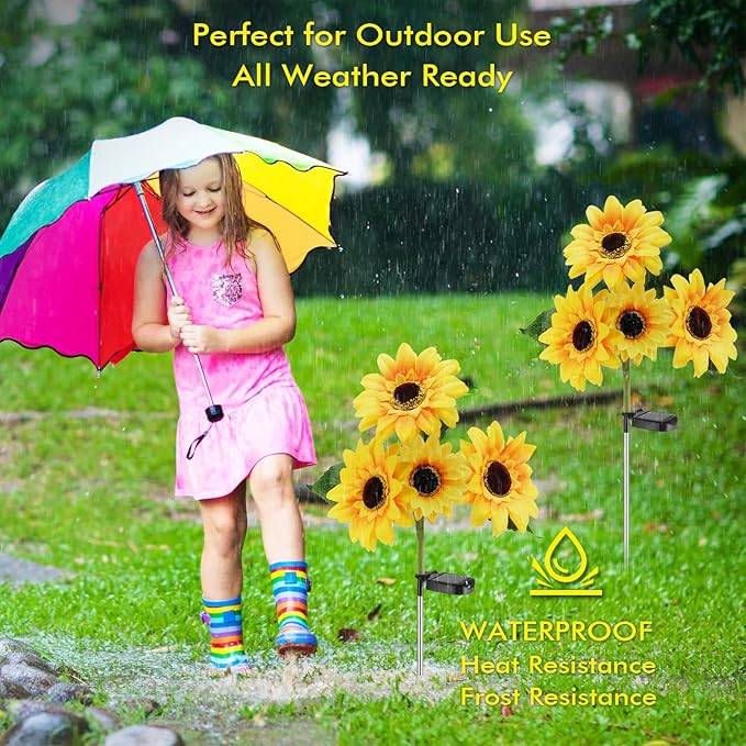 Outdoor Solar Garden Stake Lights,Upgraded LED Solar Powered Light with 3 Sunflower, Waterproof Solar Decorative Lights for Garden, Patio, Backyard (2 Pack 8 Flower)-Ruum Studio Home