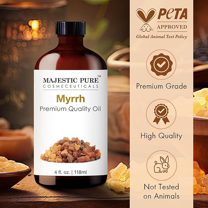 Majestic Pure Myrrh Essential Oil with Glass Dropper - Huge 4 Fl Oz - 100% Pure and Natural Myrrh Oil - Premium Grade Essential Oils for Diffuser, Aromatherapy, Soap and Candle Making-Ruum Studio Home