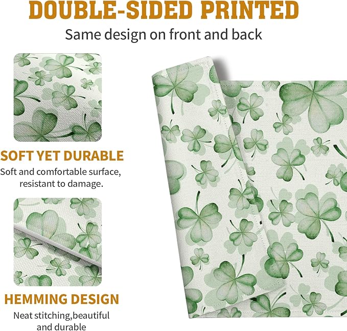 Shamrocks St. Patrick's Day Placemats Set of 4 Watercolor Lucky Clovers St Patrick's Day Table Mats Seasonal Spring Green Leaves Linen Place Mats for Party Kitchen Dining Outdoor Indoor Decor-Ruum Studio Home