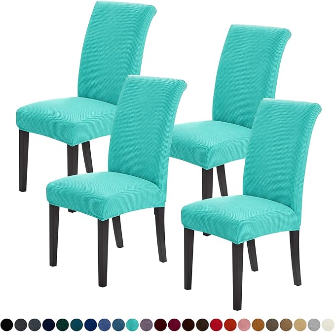 Joccun Chair Covers for Dining Room Set of 4, Dining Chair Slipcovers Stretch Dining Room Chair Covers Seat Protector,Washable Parsons Chair Cover for Home,Banquet(Turquoise,4 Pack)-Ruum Studio Home