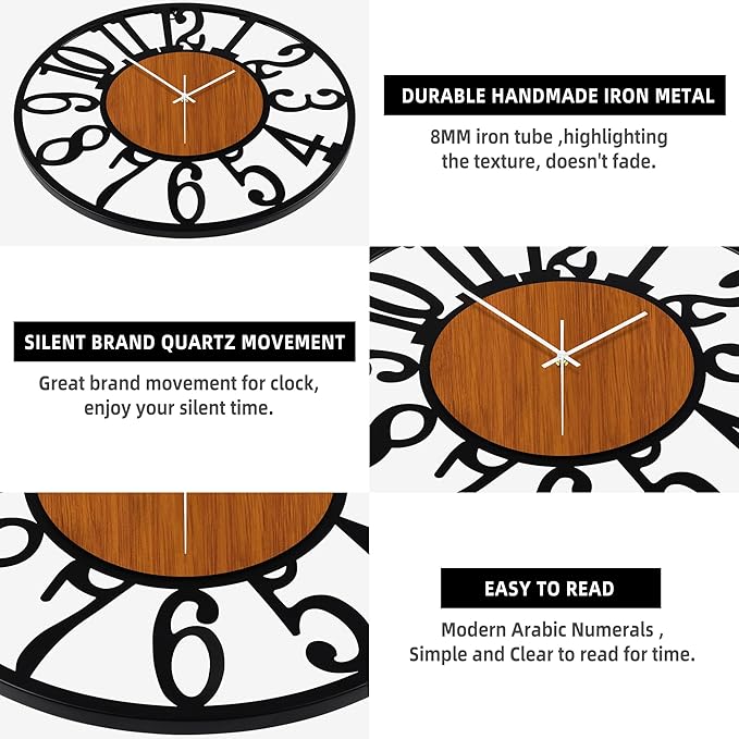 LEIKE 32" Oversized Large Wall Clocks,Silent,Non Ticking,Battery Operated Modern Round Big Wood Decorative Metal Wall Clock for Living Room, Bedroom,Kitchen,Farmhouse,Office Decor - Black,32 Inch-Ruum Studio Home