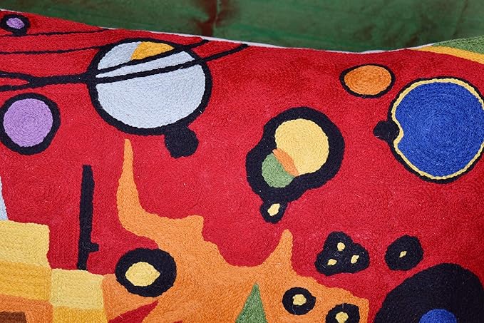Lumbar Kandinsky Red Pillow Cover | Heavy Red Space Modern Throw Pillows Chair Cushion | Red Contemporary Pillow | Red Farmhouse Pillows | Modern Couch Pillow | Handmade Wool Size 14x20-Ruum Studio Home
