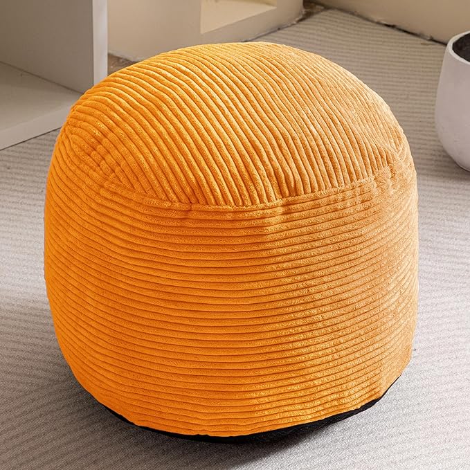 HIGOGOGO Round Stuffed Pouf Ottoman, Corduroy Poufs with Foam Chunk Filling, Furry and Fluffy Pouf Foot Stool Storage Ottoman, 20 X 15 Floor Poufs Foot Rest for Living Room, Orange-Ruum Studio Home