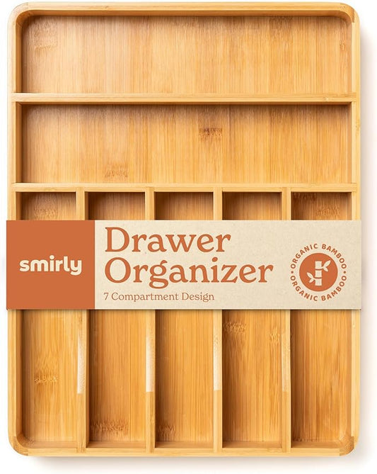 SMIRLY Silverware Drawer Organizer – Bamboo Kitchen Drawer Organizer, Adjustable Utensil Holder and Cutlery Tray, Drawer Dividers for Flatware and Kitchen Utensils-Ruum Studio Home