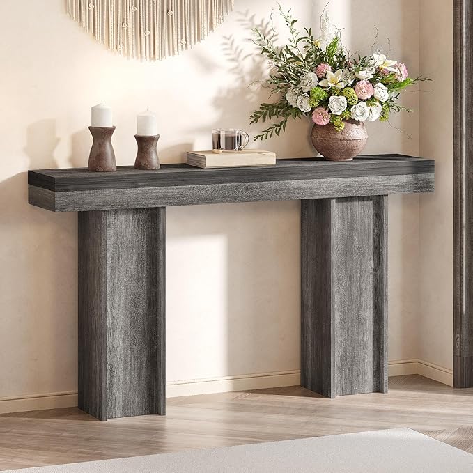 55Inch Farmhouse Console Table,Wooden Rectangular Sofa Table Behind The Couch,Entryway Console Table with Storage for Living Room, Hallway,Entrance (Grey)-Ruum Studio Home