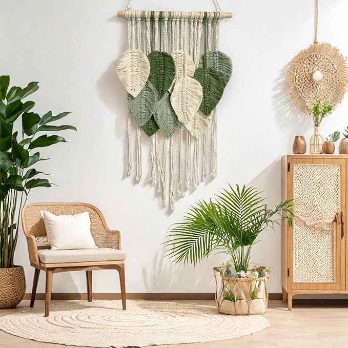 Macrame Wall Hanging Boho Wall Tapestry Handmade Woven Leaf Wall Decor Crochet Wall Art for Home Office Apartment(15.8" W x 31.5" L)-Ruum Studio Home