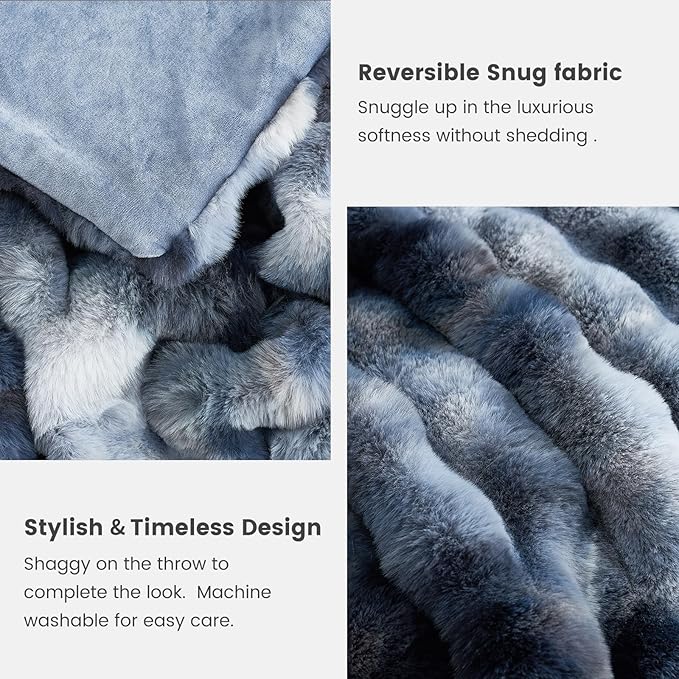 Cozy Bliss Faux Fur Throw Blanket for Couch, Fuzzy Soft Plush Thick Bubble Blanket for Sofa Bedroom Living Room, 50 * 60 Inches Tie-dye Blue-Ruum Studio Home