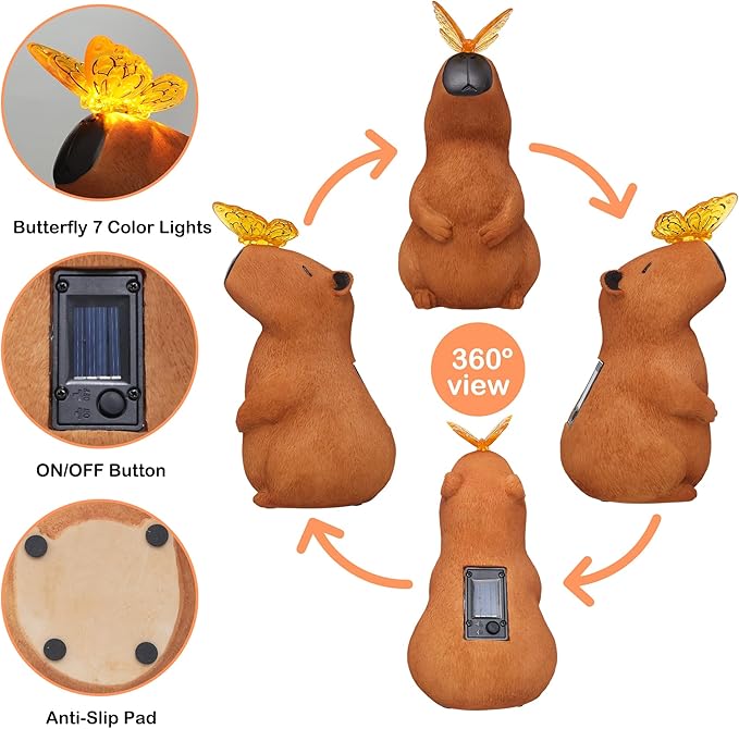 Attivolife Garden Solar Outdoor Statues Capybara Light, Outside & 7 Color Change Lamp, Patio Easter Ornament for Lawn Balcony Porch Yard Art Decor, for Mom Grandma-Ruum Studio Home