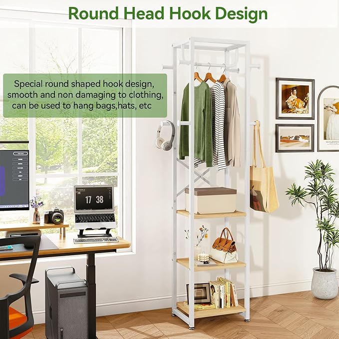 IBUYKE Coat Rack with Shelves, Freestanding Hall Tree with 3 Shelves and 8 Hooks, Industrial Clothes Stand for Entryway, Hallway, Bedroom, Natural UTMJ088R-Ruum Studio Home