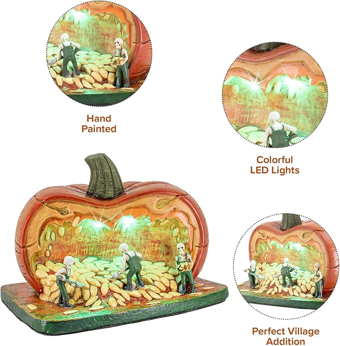 Gourd Gathering Ghouls Pumpkin Theme Spooky Halloween Village Porcelain Colorful LED Lights 7.75" x 6" x 5.75"-Ruum Studio Home