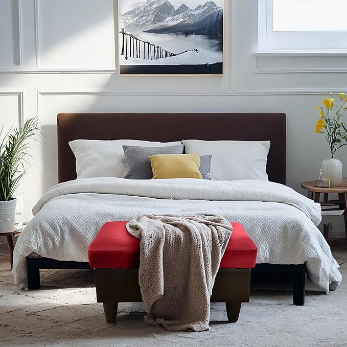 Ottoman Rectangular Storage Ottoman Bench, Flannel Footrest Stool Footstool with Lid for Living Room, Bedroom, Entryway, Red&Black, 35"x23.5"x17.5"-Ruum Studio Home