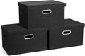 Medium 15" 21 Quart Collapsible Stackable Storage Bins with Lids, 3 Packs Black Foldable Fabric Closet Boxes Heavy-duty Lidded Linen Cube Basket Container Organizer and Storage for Bedroom-Ruum Studio Home