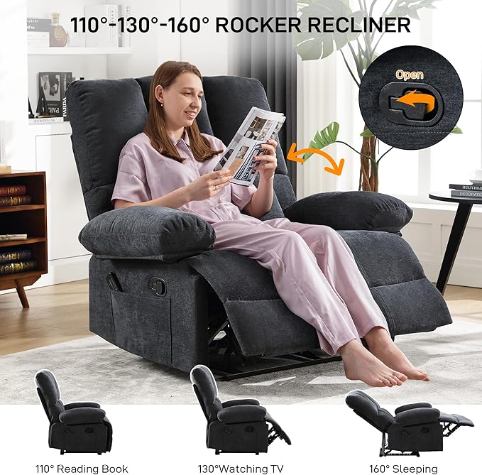 Oversized Recliner Chair Extra Wide Large Recliner for Adults 350lbs with Lumbar Support Pillow Nursery Chair Living Room (Manual, GREY-6008)-Ruum Studio Home