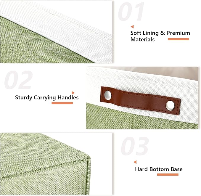 DULLEMELO 16 inch Fabric Storage Basket, Decorative Storage Boxes with Leather Handle for Closet Shelf Nursery, Collapsible Linen Storage Bins for Organizing Toys Book Towel Organizers(White&Green)-Ruum Studio Home
