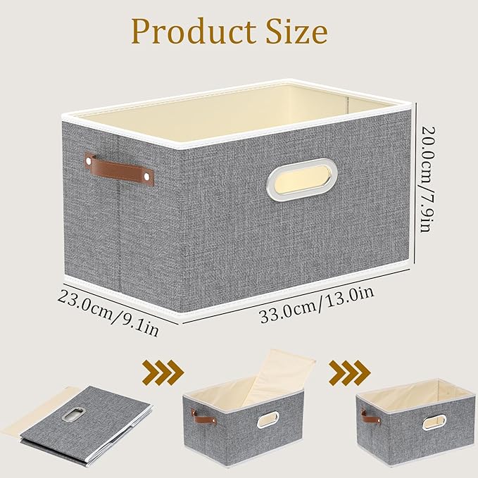 Yawinhe Fabric Storage Baskets, Foldable Closet Organizer for Shelves, Large Boxes with 3 Handles, Canvas Bins for Clothes, Grey, 12.99''Lx9.05''Wx7.87''H, 6-Pack-Ruum Studio Home