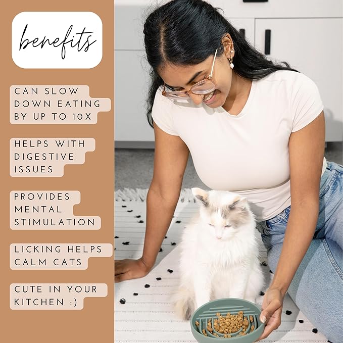 The Slowdown Bowl Silicone Slow Feeder for Cats & Kittens, Slow Eating Mealtime Solution with Modern Lick Mat Design, Reduces Gulping, Fits 1 Cup 6” Across x 1.25” Tall, Small-Tan-Ruum Studio Home