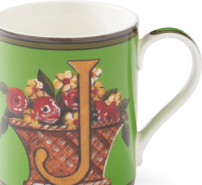 Spode Kit Kemp Alphabet Mug - Letter J Monogram in Fine China, 12oz Ceramic Coffee Cup for Hot Drinks, Personalized Drinkware for Unique Gifts, Dishwasher Safe Tea or Coffee Mug - Gift Box Included-Ruum Studio Home
