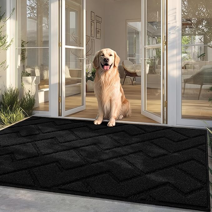hicorfe Front Door Mat Outside Entrance,36"x59" Absorbent Muddy Dirt Resist Welcome Door Mats Outdoor Indoor,Stain and Fade Resistant,Non Slip Backing Entry Mat Doormat for Entryway(Black)-Ruum Studio Home