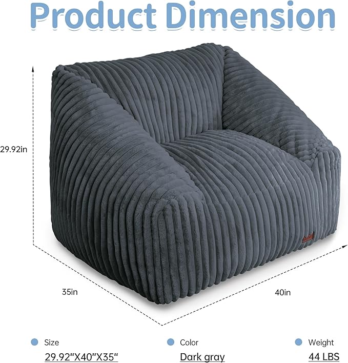HABUTWAY Bean Bag Chair, Giant Bean Bag Chairs for Adults and Kids, Bean Bag Sofa, Lazy Floor Sofa, Faux Fur Beanbag Chair with Armrests for Living Room Bedroom (Dark Grey)-Ruum Studio Home