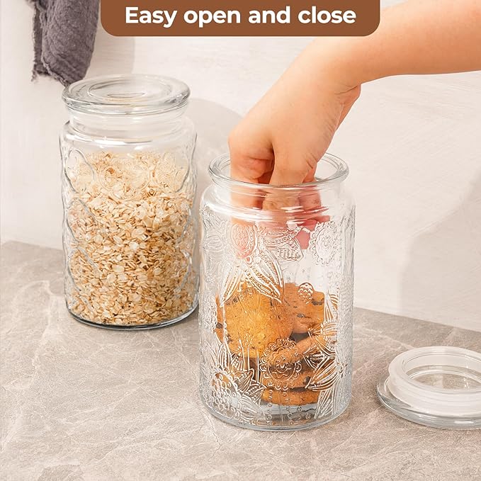 32oz Vintage Glass Jar With Lid, Glass Storage Containers, Airtight Kitchen Storage Containers For Sugar, Coffee, Tea, Spice, Flour, Candy Cookie, Pasta, Cereal, Cute Decorative Jars-Ruum Studio Home