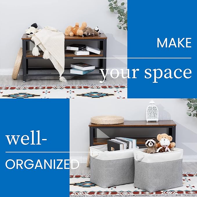 Bidtakay Large Storage Bins for Clothes Fabric Deep Baskets for Organizing Set of 2 Grey Fabric Pantry Storage Bins for Hallway Living Room Blankets 17x12x15 in Extra Large Shelf Tote Baskets-Ruum Studio Home